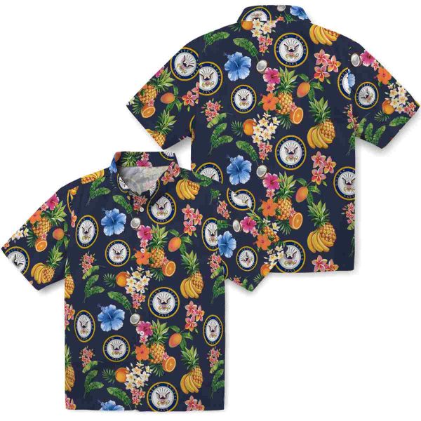 US Navy Hibiscus And Fruit Hawaiian Shirt Latest Model