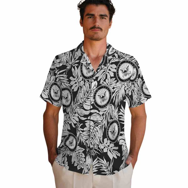 US Navy Monstera Leaf Pattern Hawaiian Shirt High quality