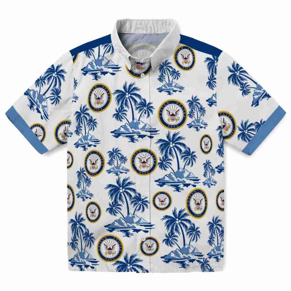 US Navy Palm Island Print Hawaiian Shirt Best selling