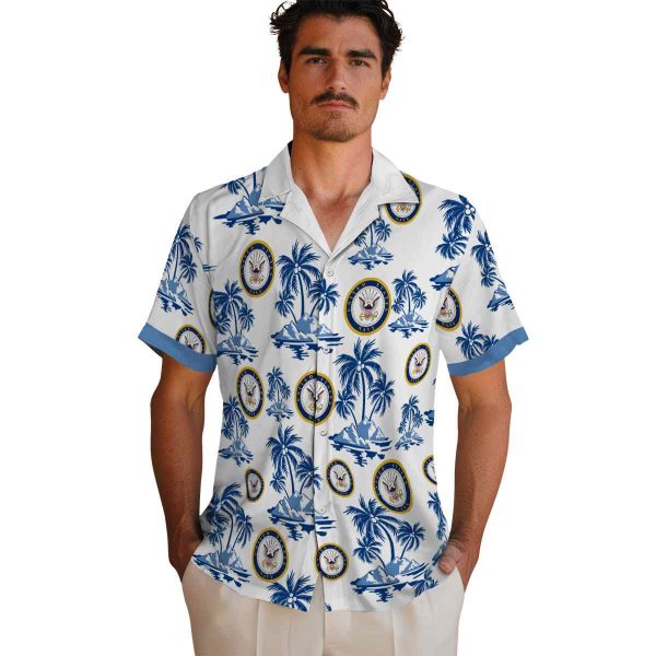 US Navy Palm Island Print Hawaiian Shirt High quality