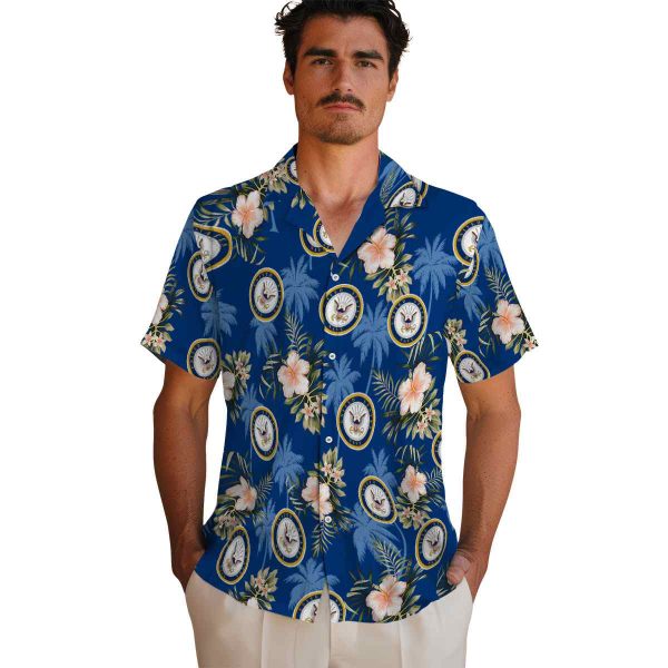 US Navy Palm Tree Flower Hawaiian Shirt High quality