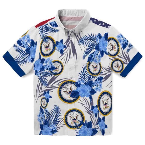 US Navy Patriotic Hibiscus Design Hawaiian Shirt Best selling