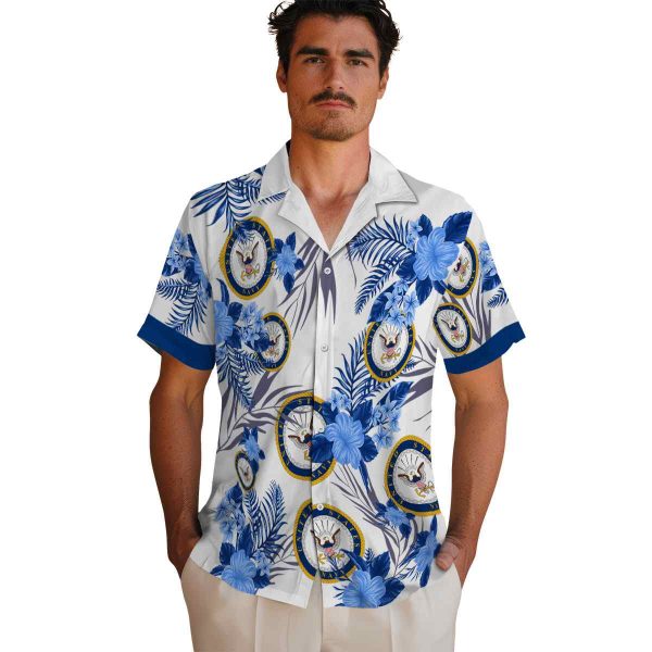 US Navy Patriotic Hibiscus Design Hawaiian Shirt High quality