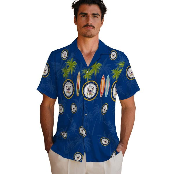 US Navy Surfboard Palm Hawaiian Shirt High quality