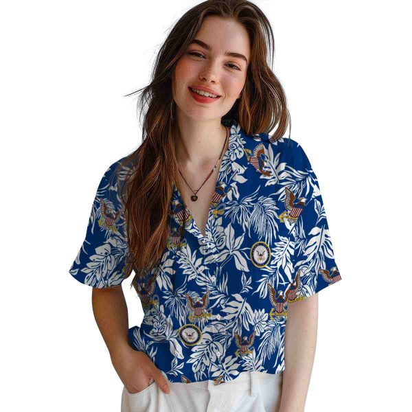 US Navy Tropical Leaf Hawaiian Shirt Trendy