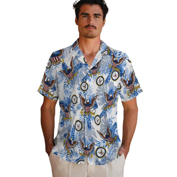 US Navy Tropical Leaves Hawaiian Shirt High quality