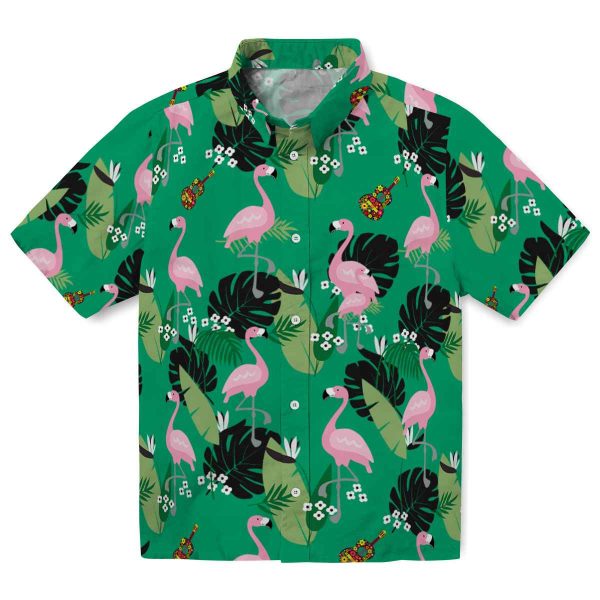 Ukulele Flamingo Leaf Motif Hawaiian Shirt Best selling