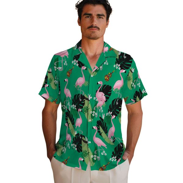 Ukulele Flamingo Leaf Motif Hawaiian Shirt High quality