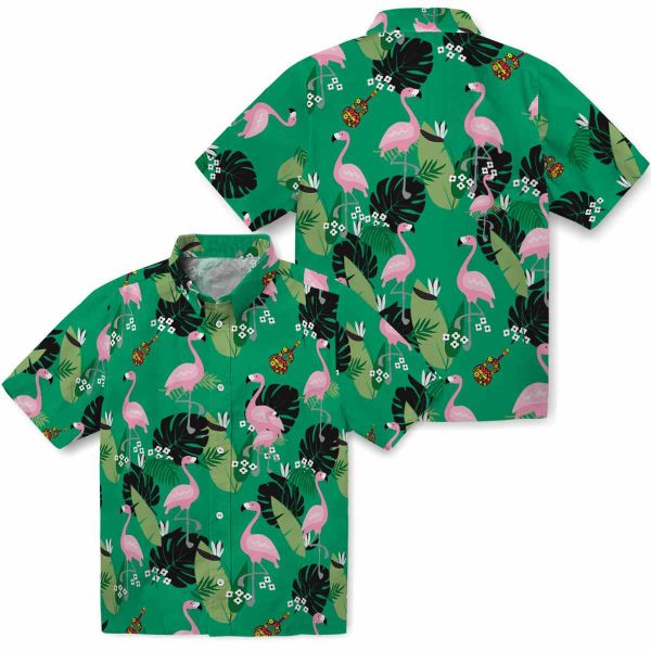 Ukulele Flamingo Leaf Motif Hawaiian Shirt Latest Model