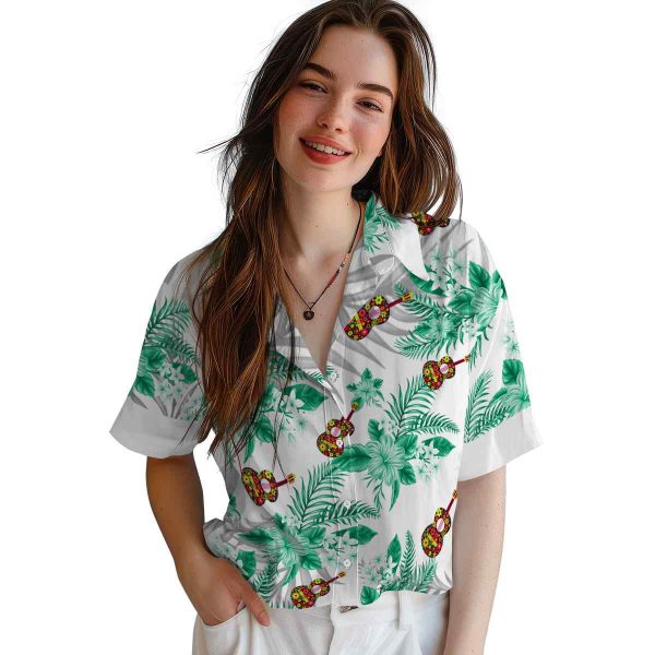 Ukulele Hibiscus Palm Leaves Hawaiian Shirt Trendy