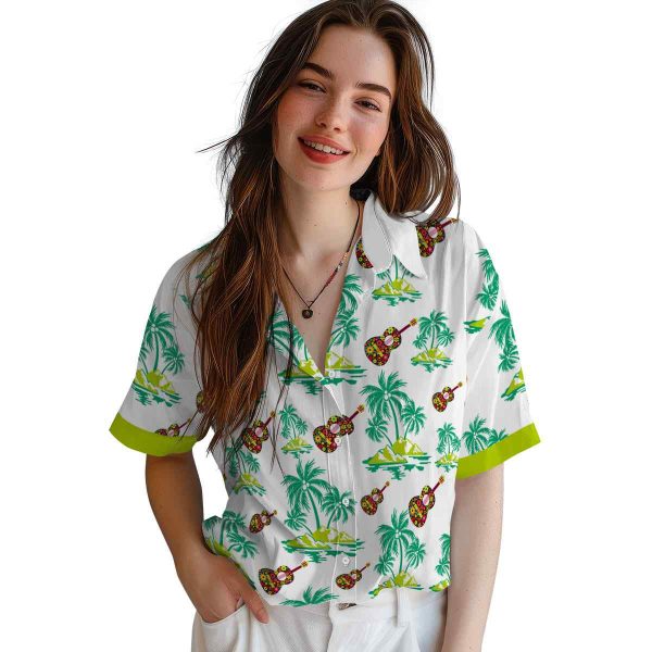 Ukulele Palm Island Print Hawaiian Shirt Trendy