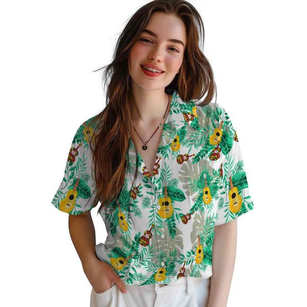 Ukulele Tropical Leaves Hawaiian Shirt Trendy