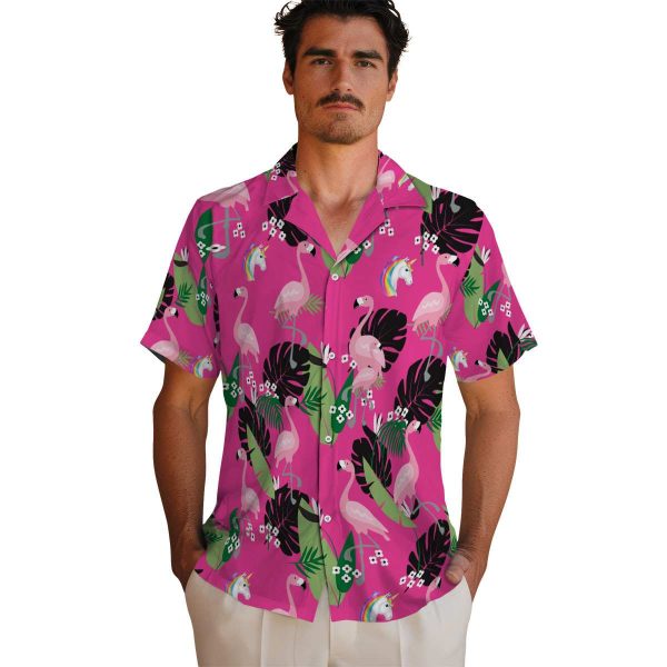 Unicorn Flamingo Leaf Motif Hawaiian Shirt High quality