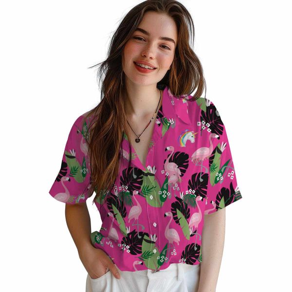 Unicorn Flamingo Leaf Motif Hawaiian Shirt Trendy