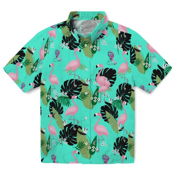 Vaporwave Flamingo Leaf Motif Hawaiian Shirt Best selling