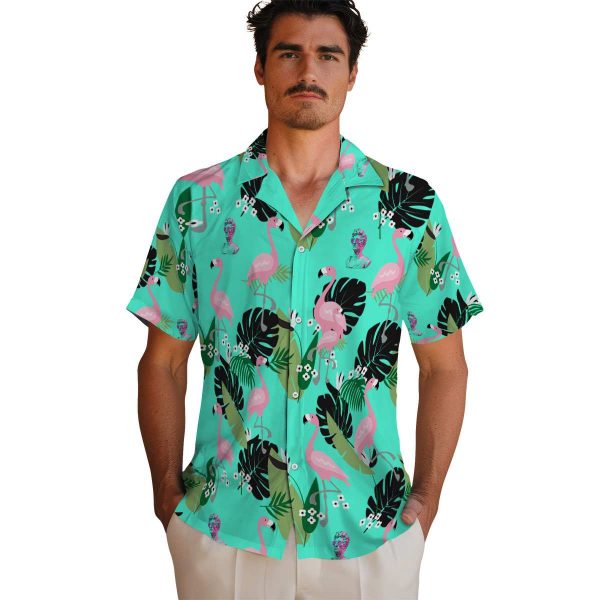 Vaporwave Flamingo Leaf Motif Hawaiian Shirt High quality