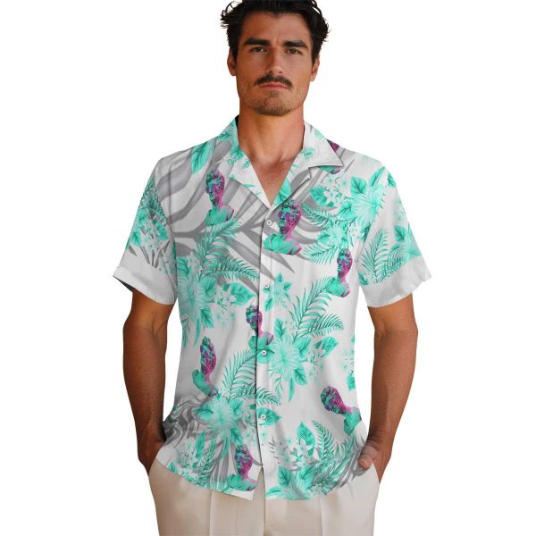 Vaporwave Hibiscus Palm Leaves Hawaiian Shirt High quality