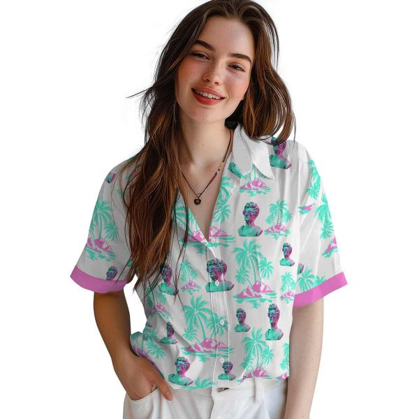 Vaporwave Palm Island Print Hawaiian Shirt Trendy