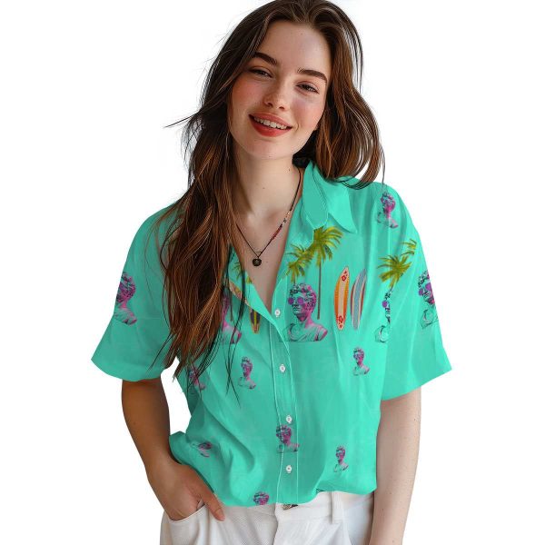 Vaporwave Surfboard Palm Hawaiian Shirt Trendy