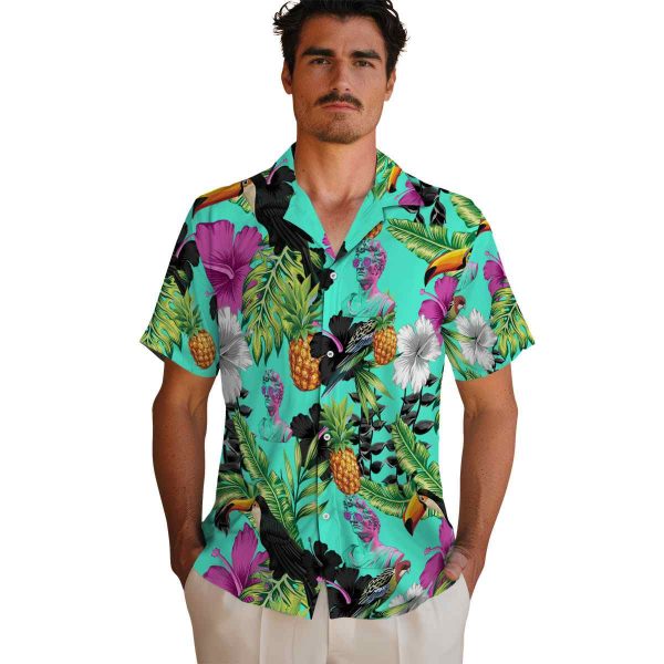 Vaporwave Toucan Hibiscus Pineapple Hawaiian Shirt High quality