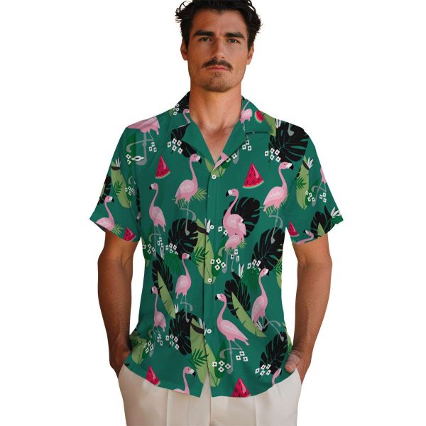 Watermelon Flamingo Leaf Motif Hawaiian Shirt High quality