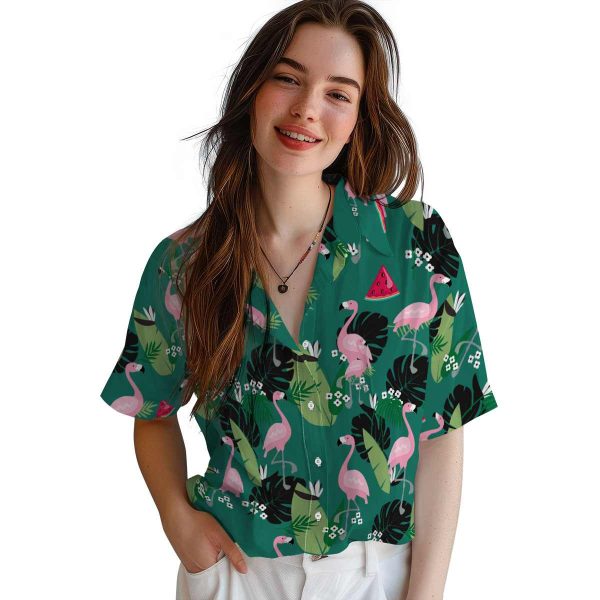 Watermelon Flamingo Leaf Motif Hawaiian Shirt Trendy