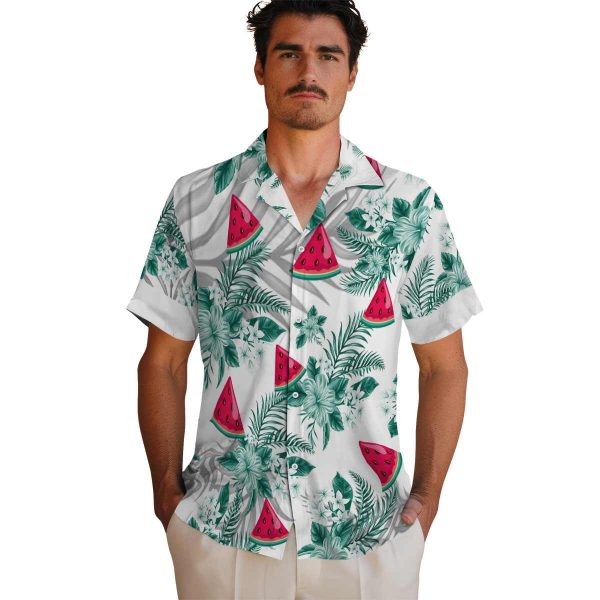 Watermelon Hibiscus Palm Leaves Hawaiian Shirt High quality