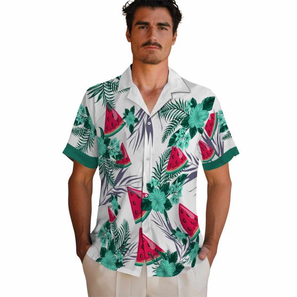 Watermelon Patriotic Hibiscus Design Hawaiian Shirt High quality