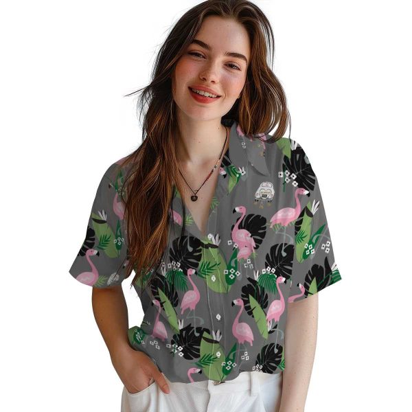 Wedding Flamingo Leaf Motif Hawaiian Shirt Trendy