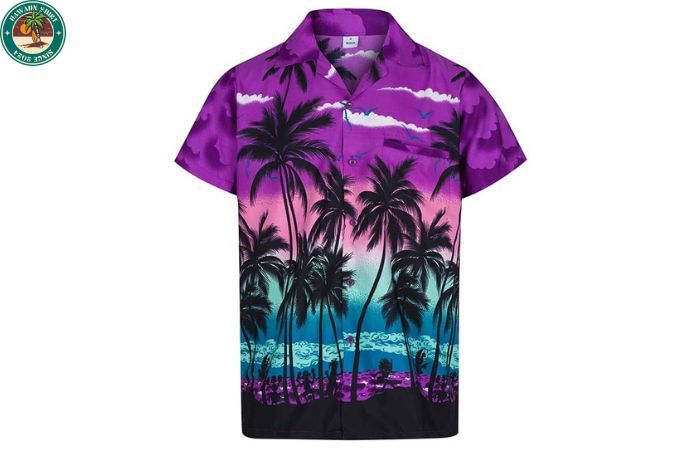 The purple and white Hawaiian shirts