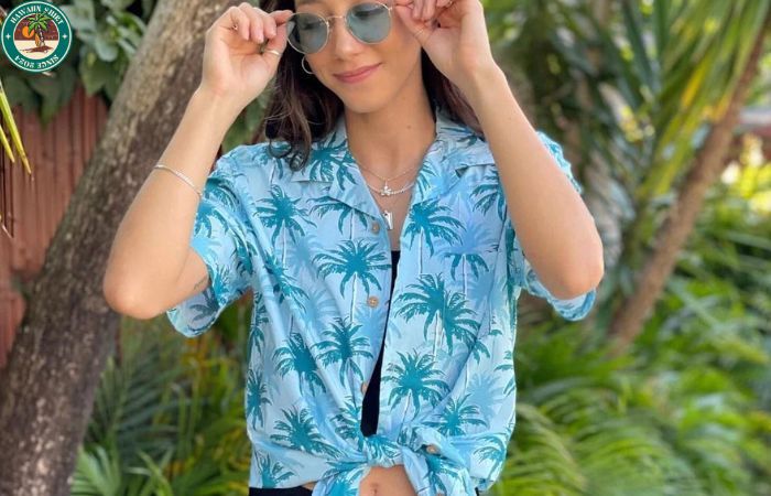 A tropical staple for casual summer style with a navy aloha shirt