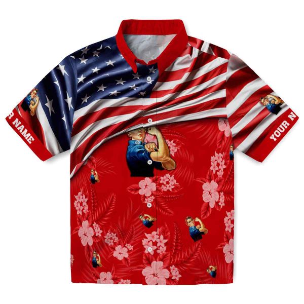 40s US Flag Hibiscus Hawaiian Shirt Best selling