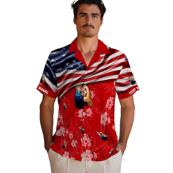 40s US Flag Hibiscus Hawaiian Shirt High quality