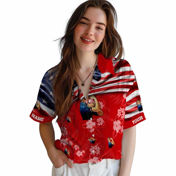 40s US Flag Hibiscus Hawaiian Shirt Trendy