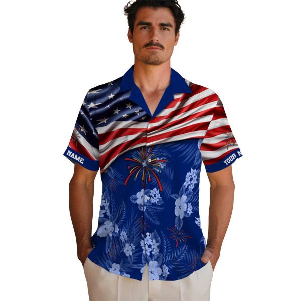 4th Of July US Flag Hibiscus Hawaiian Shirt High quality