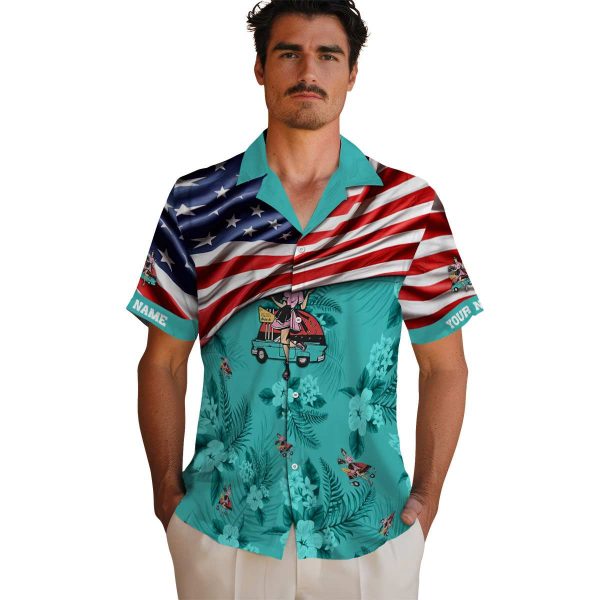 50s US Flag Hibiscus Hawaiian Shirt High quality