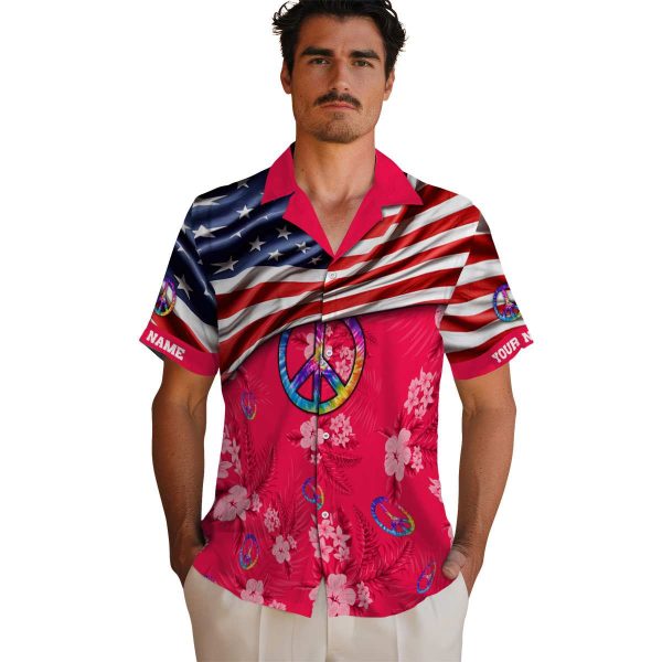 60s US Flag Hibiscus Hawaiian Shirt High quality