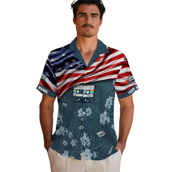 90s US Flag Hibiscus Hawaiian Shirt High quality