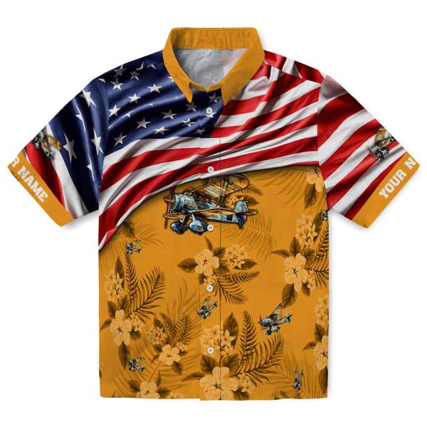 Airplane US Flag Hibiscus Hawaiian Shirt Best selling