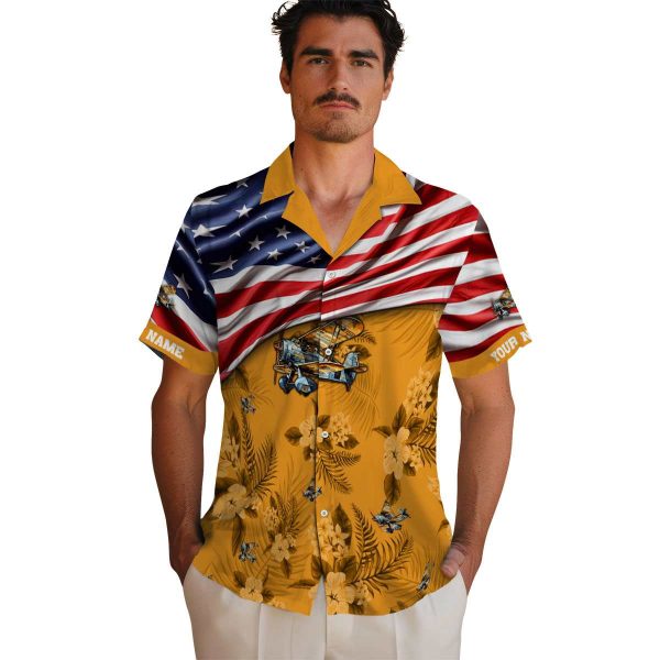 Airplane US Flag Hibiscus Hawaiian Shirt High quality