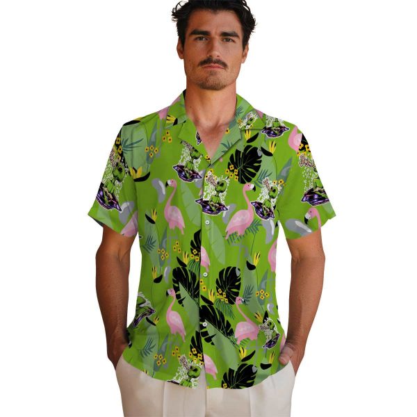 Alien Flamingo Leaves Hawaiian Shirt High quality