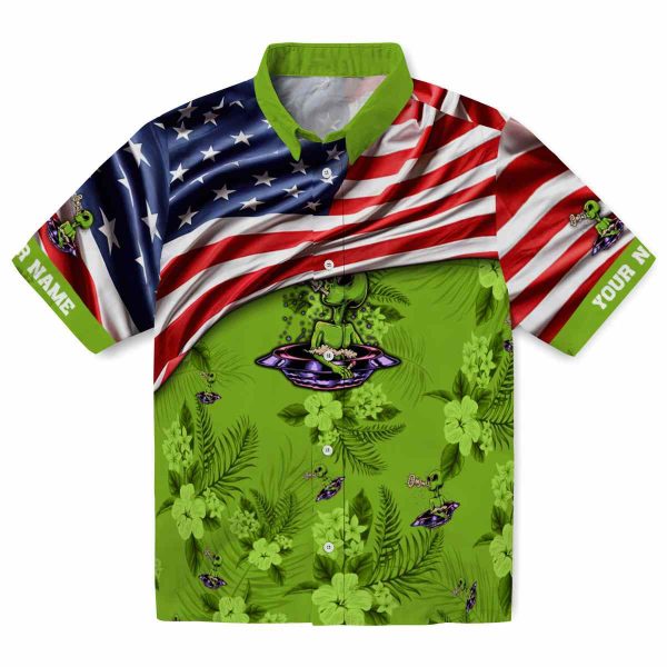 Alien US Flag Hibiscus Hawaiian Shirt Best selling