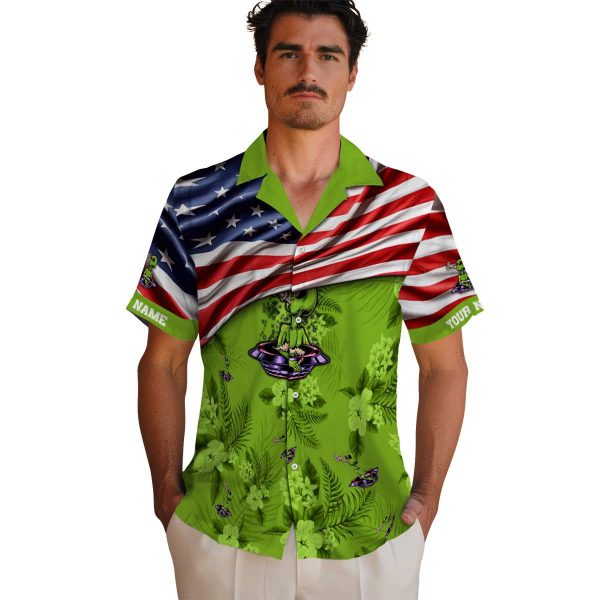 Alien US Flag Hibiscus Hawaiian Shirt High quality