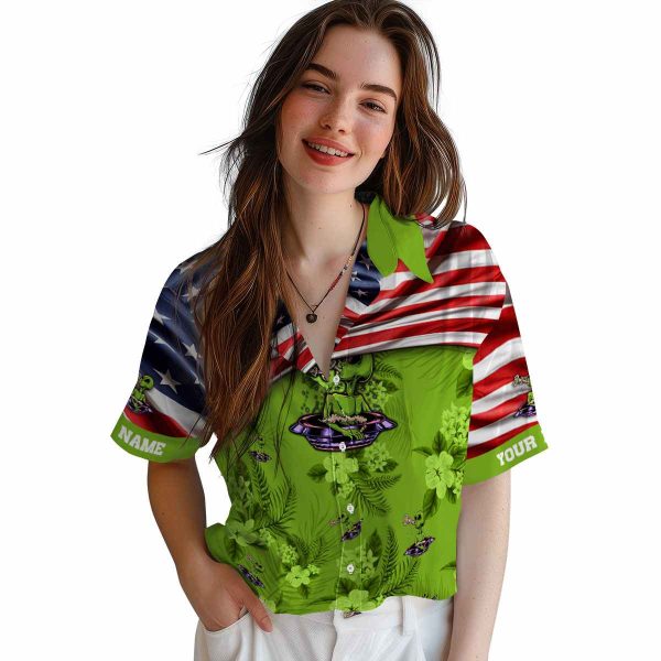 Alien US Flag Hibiscus Hawaiian Shirt Trendy