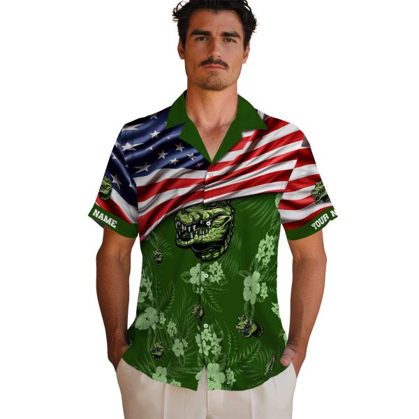 Alligator US Flag Hibiscus Hawaiian Shirt High quality