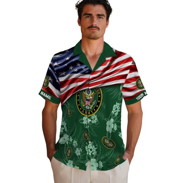 Army US Flag Hibiscus Hawaiian Shirt High quality