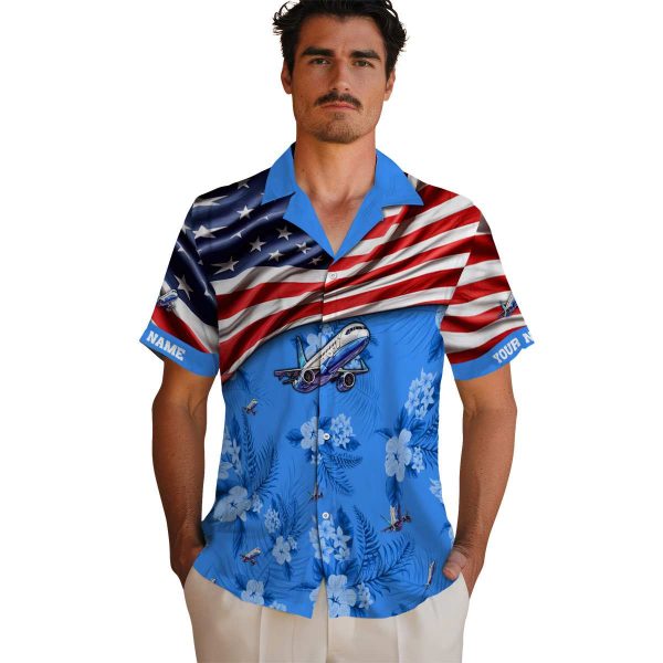 Aviation US Flag Hibiscus Hawaiian Shirt High quality