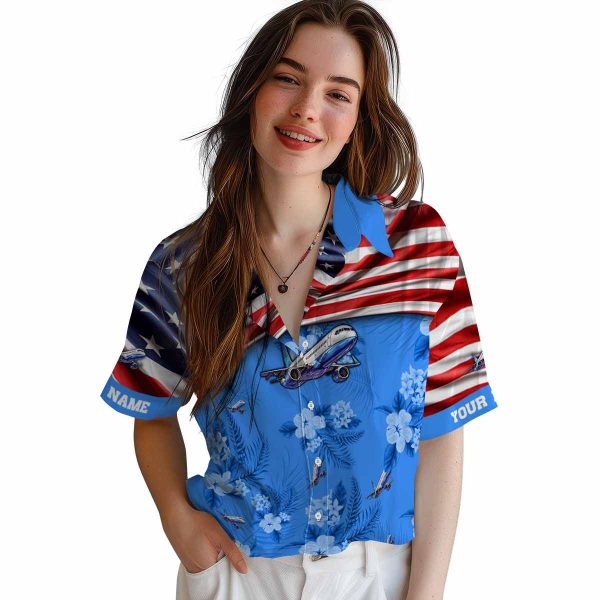 Aviation US Flag Hibiscus Hawaiian Shirt Trendy