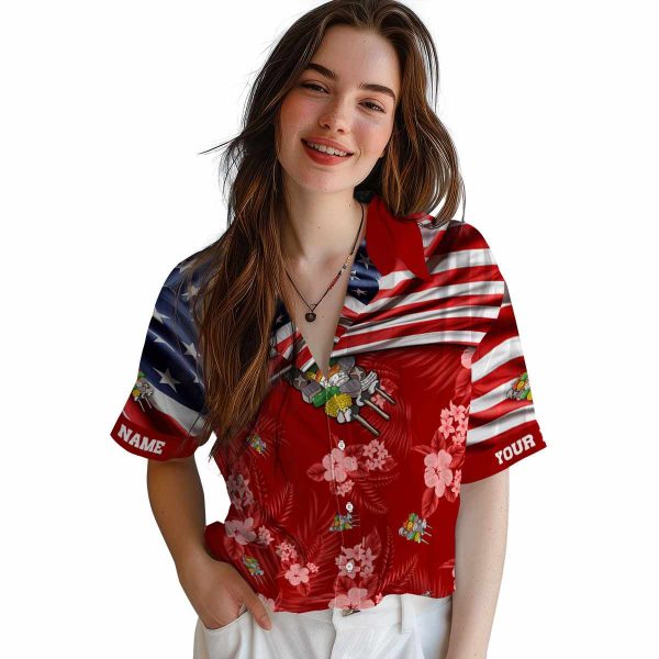 BBQ US Flag Hibiscus Hawaiian Shirt Trendy