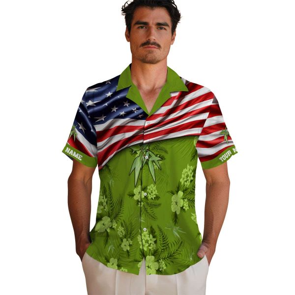 Bamboo US Flag Hibiscus Hawaiian Shirt High quality